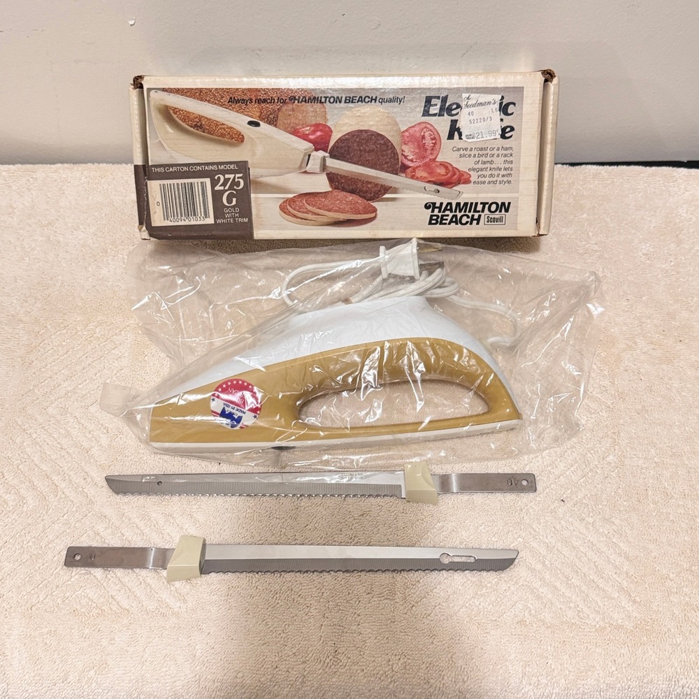 Vintage Hamilton Beach Scovill Electric Knife Model 275G Gold White Tested USA